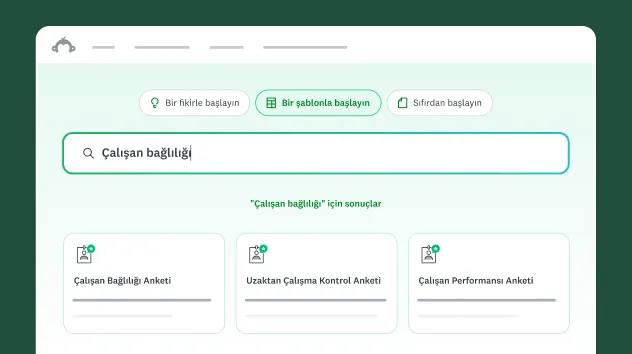 "Bir şablonla başlayın" seçeneği belirlenmiş ve içine "Çalışan bağlılığı" yazılmış bir arama çubuğu