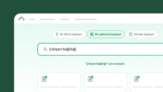 "Bir şablonla başlayın" seçeneği belirlenmiş ve içine "Çalışan bağlılığı" yazılmış bir arama çubuğu
