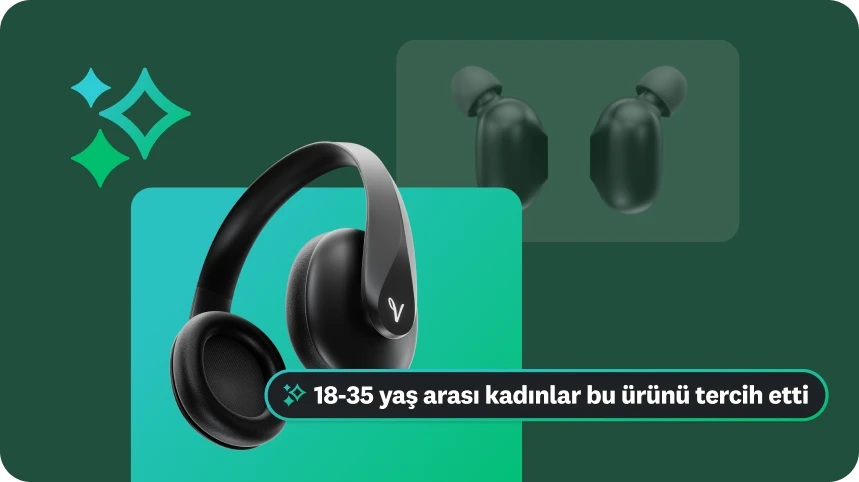 Siyah kulakların yer aldığı bir görüntü. Görüntünün üzerinde "18-35 yaş arası kadınlar bu ürünü tercih etti" görüşünü vurgulayan metnin yer aldığı parlak bir kutu var.