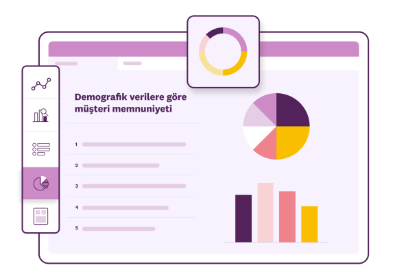 SurveyMonkey anketiyle toplanan demografik verilerin pasta ve çubuk grafikleriyle gösterildiği ekran görüntüsü