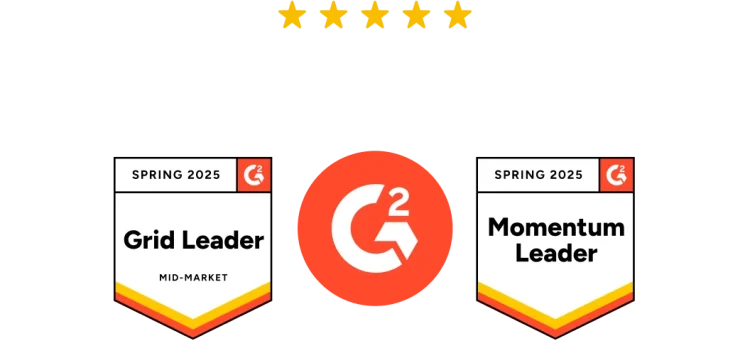 G2 五星評論和兩個獎項徽章「Grid Leader」和「Momentum Leader」,都是於 2025 年春季獲得。