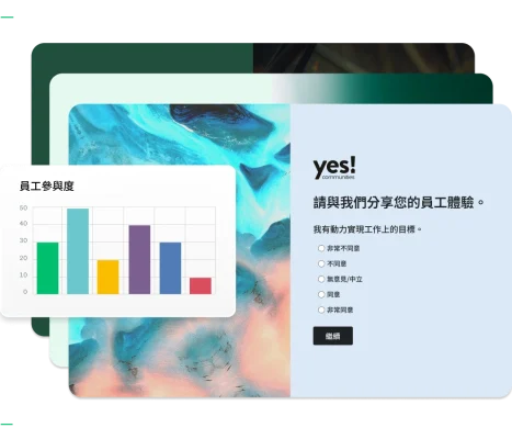 顯示圖表和員工體驗調查問卷的調查問卷控制面板。