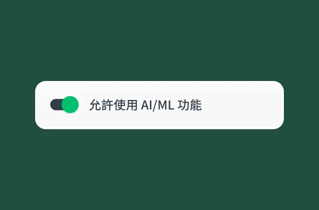 允許存取 AI/ML 功能的切換開關