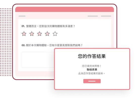 螢幕擷取畫面上呈現 SurveyMonkey 調查問卷,當中顯示使用者在提交回覆後可檢視其作答結果