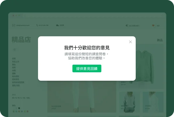 網站上的互動視窗,請求使用者透過填寫簡短的調查問卷來提供意見反應