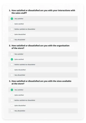 A matrix survey with individual questions