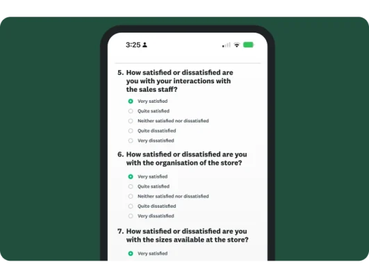 Individual questions displayed on a mobile device