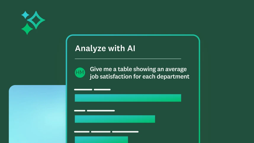 A screen showing an AI analysis prompt to generate a table of job satisfaction averages for each department