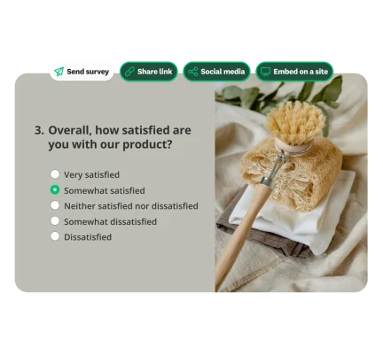Survey question box, asking “Overall, how satisfied are you with our product?”