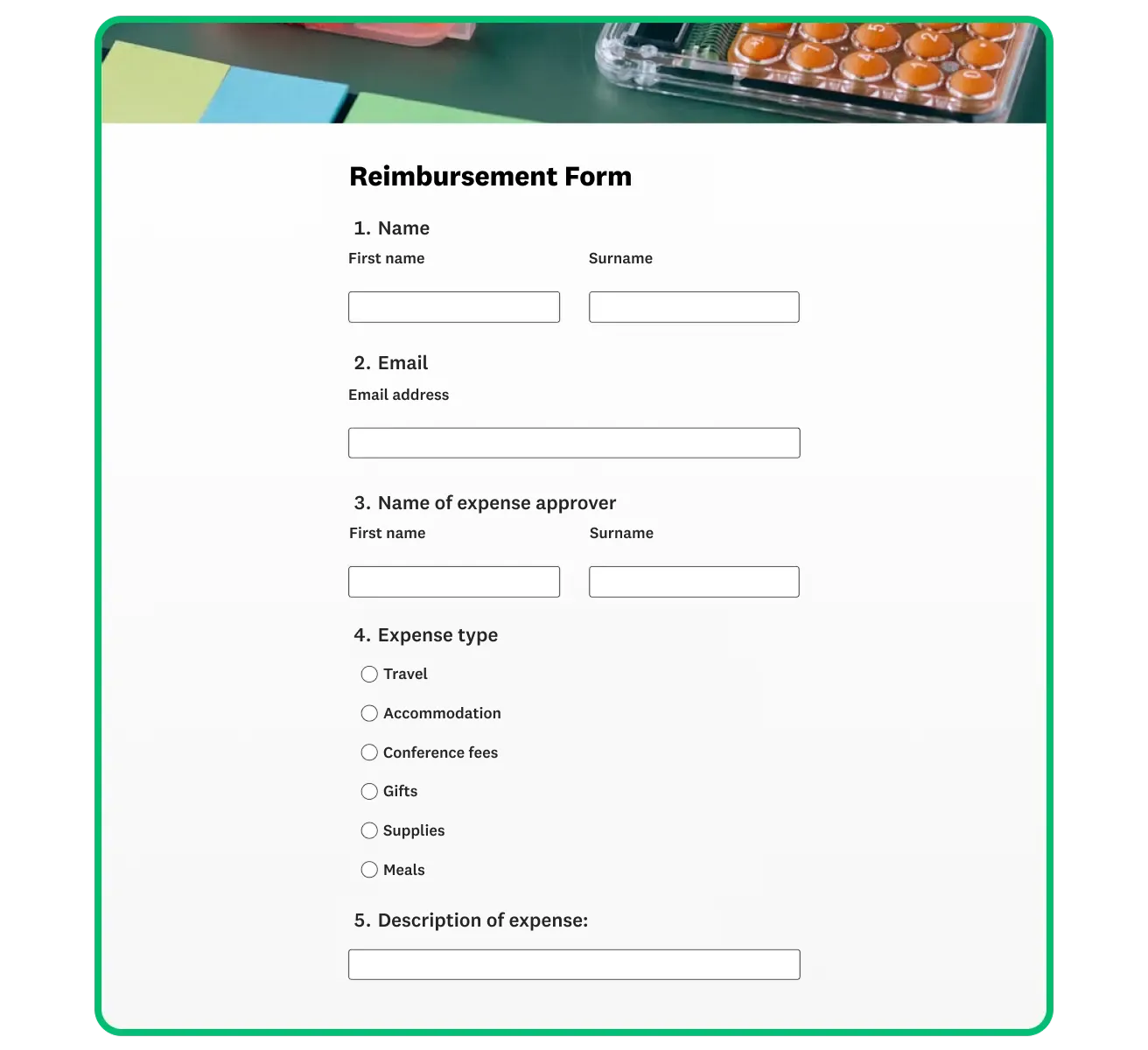 employee expense reimbursement form template | surveymonkey