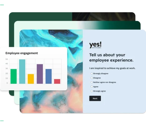 A survey dashboard showing a graph and an employee experience survey.