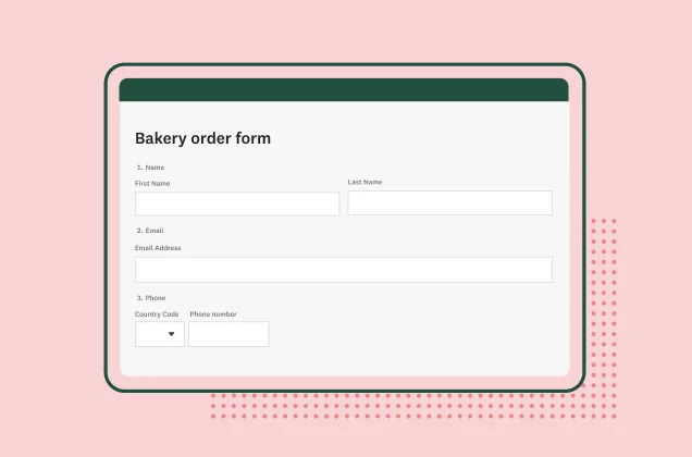 Screenshot of bakery order form