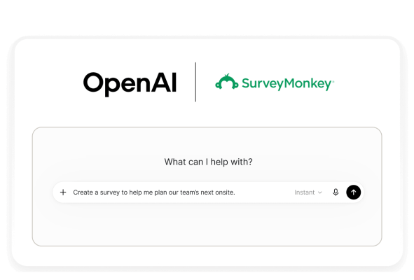 OpenAI and SurveyMonkey logos above chat prompt to create survey to help plan team onsite