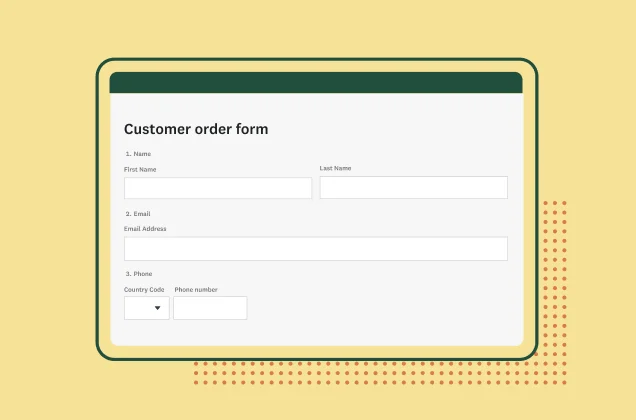 Screenshot of customer order form