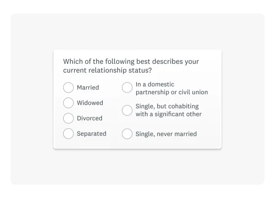 Demographic question asking about current relationship status