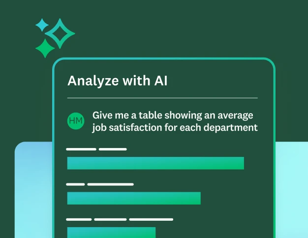 Analyse with AI prompt “Give me a table showing an average job satisfaction for each department” with a preview of the resulting bar chart
