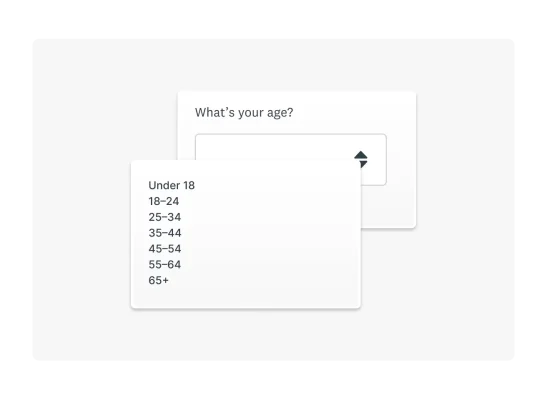 An age demographic survey question with a dropdown menu