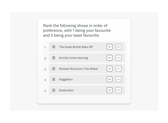 A ranking survey question example