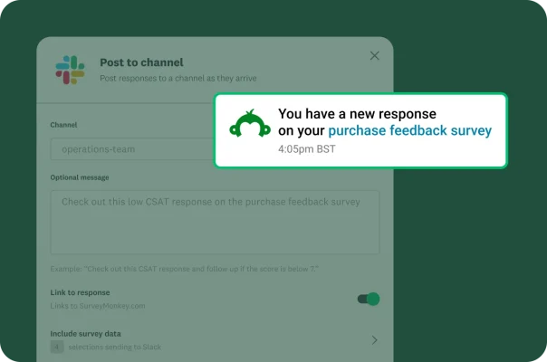 An alert saying “You have a new response on your purchase feedback survey”