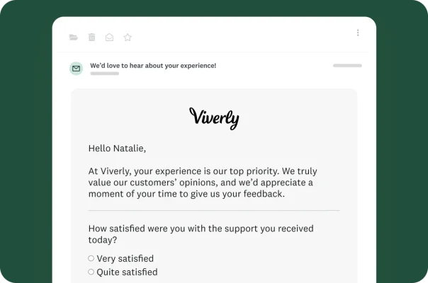 An email asking a user to share their opinion and take a survey