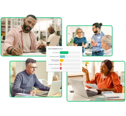 Four different people looking at their phones or laptops