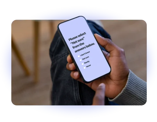 A person looking at a survey question on their phone
