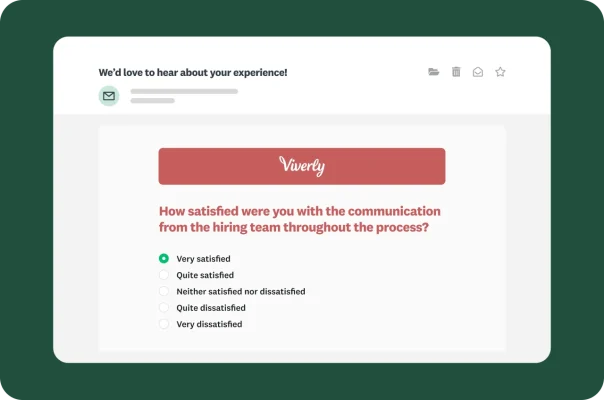 An email preview of a candidate satisfaction survey about hiring communication.