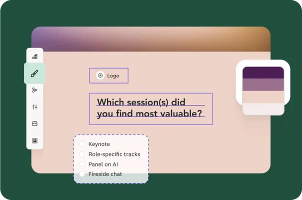 A screenshot of an event survey being created in SurveyMonkey that shows a question asking about which session was most valuable