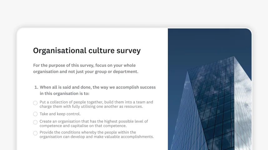 Screenshot of SurveyMonkey organisational culture survey template