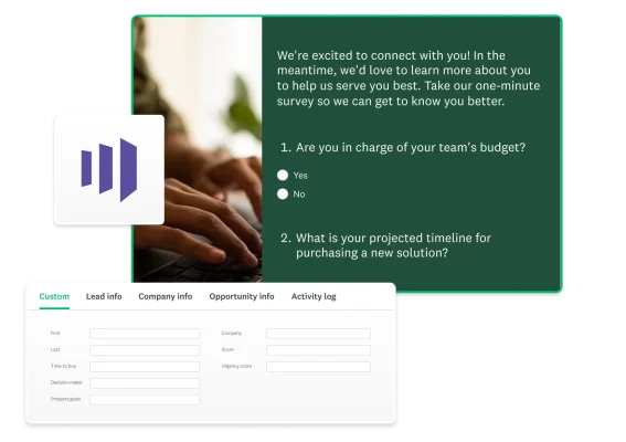 Screenshot of SurveyMonkey survey, next to Marketo icon and campaign setup