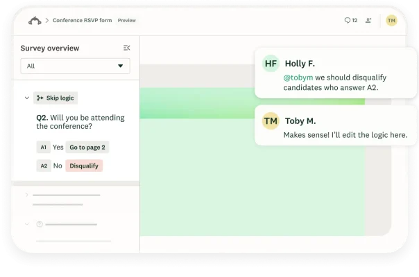 Comments left inline on a survey overview page