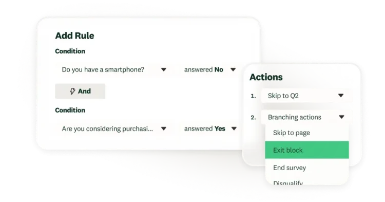 A screenshot of the <strong>add rule</strong> feature in SurveyMonkey