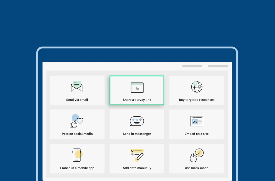 A screenshot of a SurveyMonkey page showing various options for distributing a survey