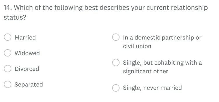 A demographics closed-ended question