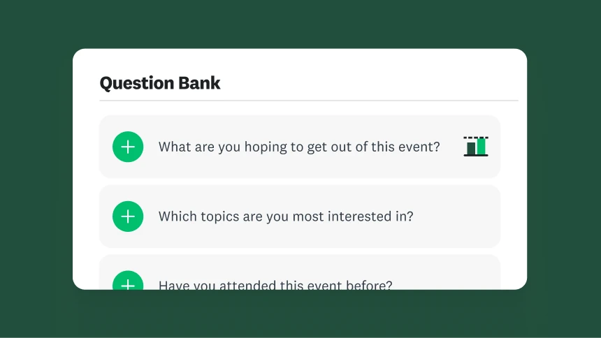 A menu from a question bank showing a few suggested survey questions.
