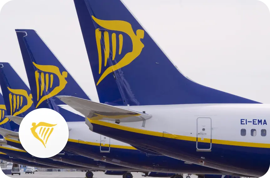 RyanAir planes, next to Ryanair logo