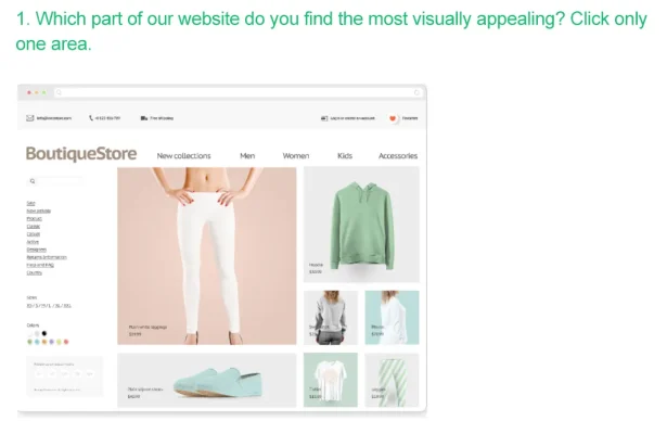 Survey example: Which part of our websites do you find the most visually appealing?
