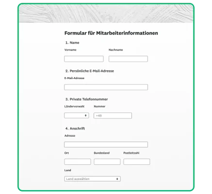 Screenshot eines Formulars für Mitarbeiterinformationen