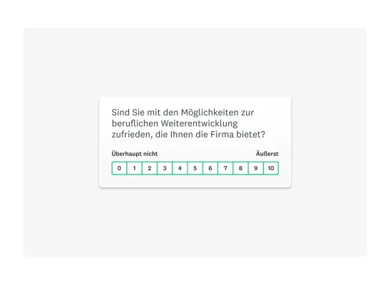 Likert-Skala-Frage zur Zufriedenheit mit den Möglichkeiten zur beruflichen Weiterentwicklung, die die Firma bietet.