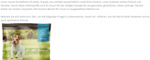 Produktpositionierung Beispiel: Einleitungsseite für Hundefutter