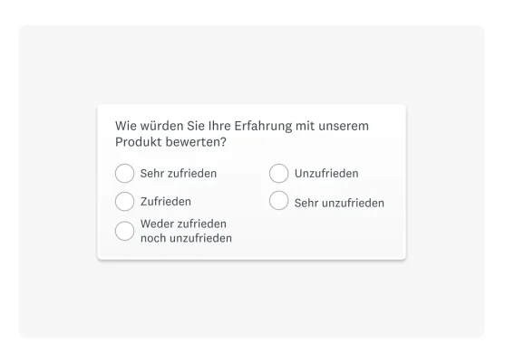 Frage zur Kundenzufriedenheitsbewertung (CSAT), die lautet: „Wie würden Sie Ihre Erfahrung mit unserem Produkt bewerten?“