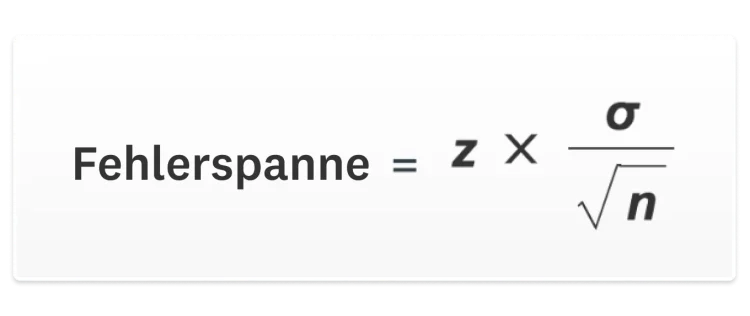 Die Formel zur Berechnung der Fehlerspanne lautet z-Wert mal Standardabweichung der Population geteilt durch die Quadratwurzel Ihrer Stichprobengröße.