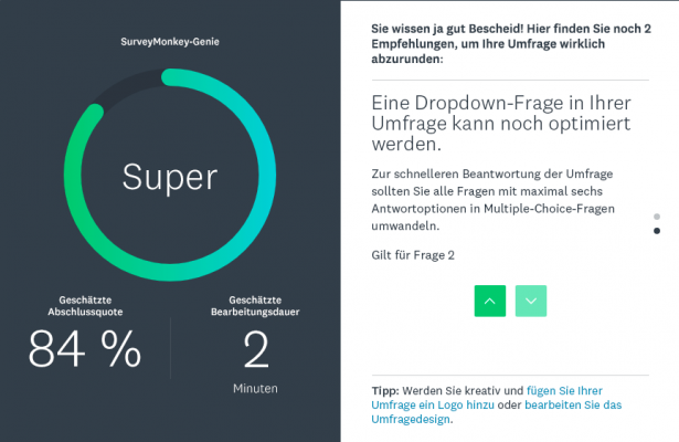 Pretest des Fragebogens mit SurveyMonkey-Genie