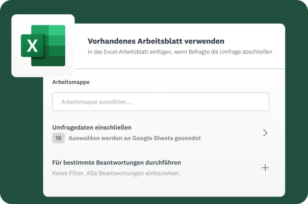 Ein Bildschirm mit der Option, Umfragebeantwortungen mit einer vorhandenen Microsoft Excel-Tabelle zu verbinden.