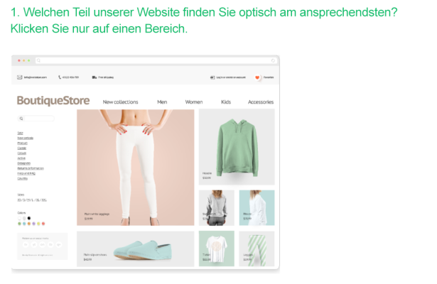 Umfragebeispiel: Welchen Bereich unserer Website finden Sie optisch am ansprechendsten?