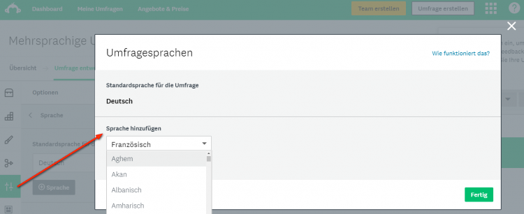 Umfragesprache hinzufügen