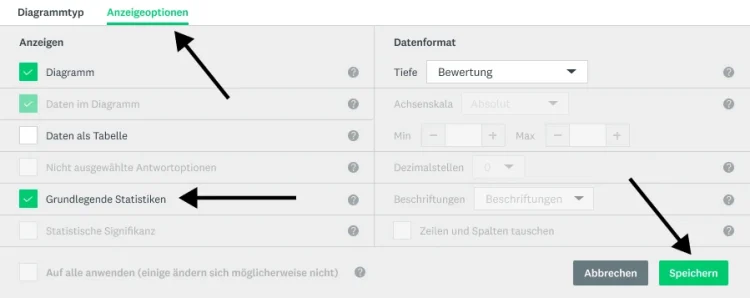 Anzeigeoptionen für grundlegende Statistiken