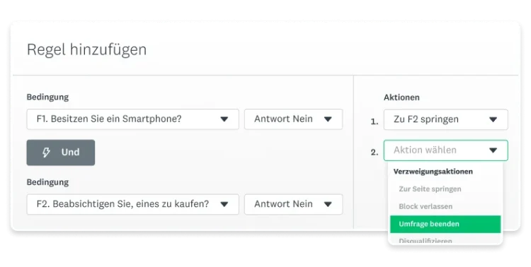 Screenshot des Features zum Hinzufügen von Regeln in SurveyMonkey