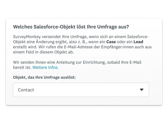 Wählen Sie aus, wie mit Salesforce und SurveyMonkey eine E-Mail ausgelöst wird