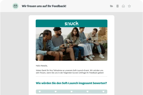 E-Mail mit Frage zur Gesamterfahrung mit dem Soft-Launch